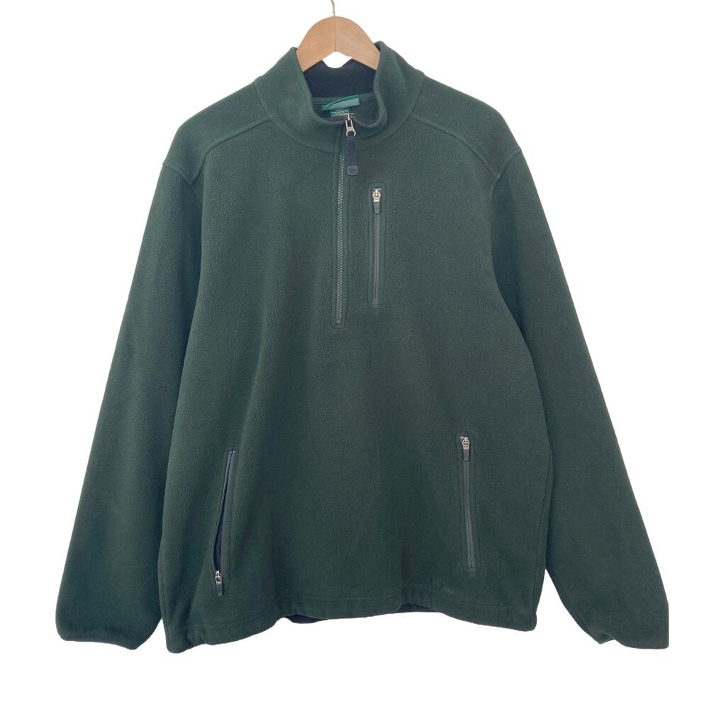 L.L. Bean Men's Outdoor Cabin Fall Fleece Green Half Zip Pullover Sweater Large